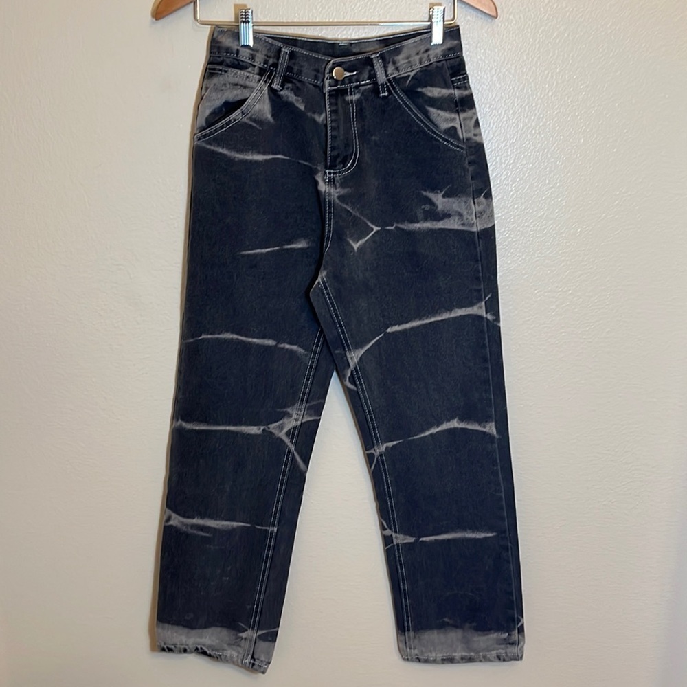Black Grey High Rise Tye Die Denim Streetwear Pants